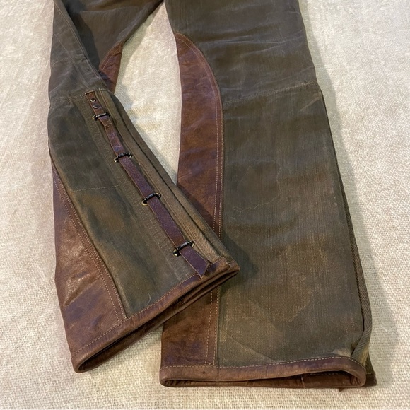 Ralph Lauren🐴 4 Button Fly|Leather Chaps|Olive Grn|Denim Equestrian Pants Sz 31 - Picture 3 of 15